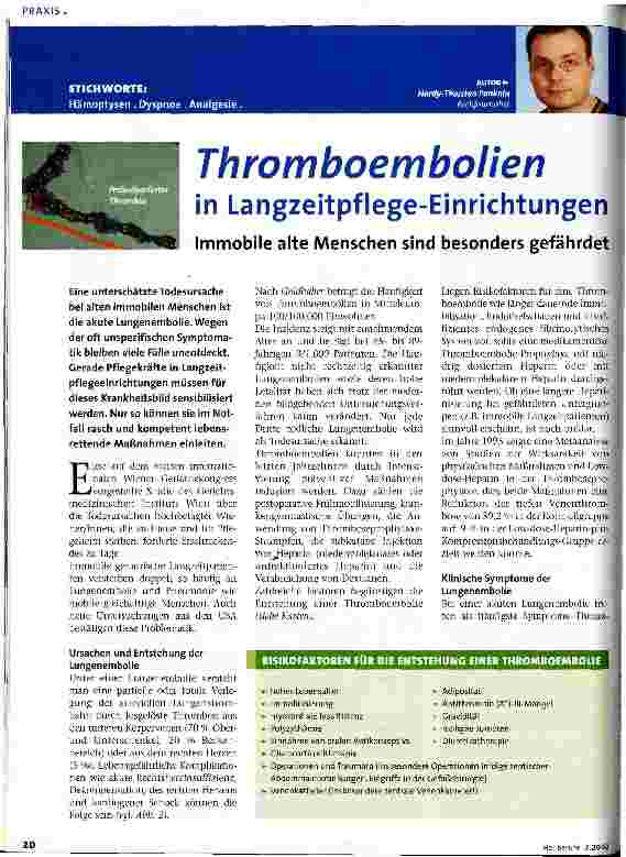 Vorschauseite 1: Thromboembolien in Langzeitpflege-Einrichtungen