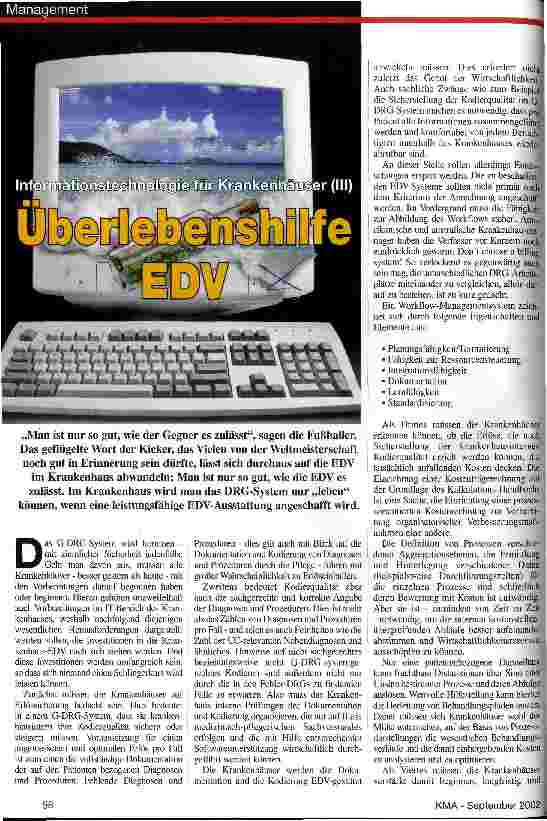 Vorschauseite 1: Informationstechnologie für Krankenhäuser Teil 3: Überlebenshilfe EDV