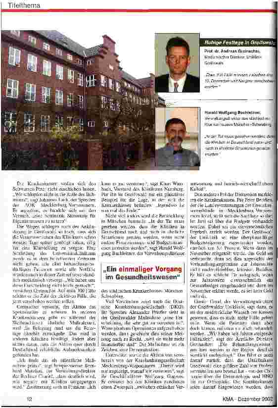 Vorschauseite 3: Zwischen Ethik und wirtschaftlichem Kalkül Universitätsklinikum Greifswald