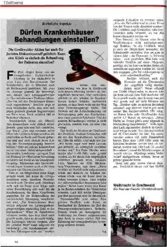 Vorschauseite 4: Zwischen Ethik und wirtschaftlichem Kalkül Universitätsklinikum Greifswald
