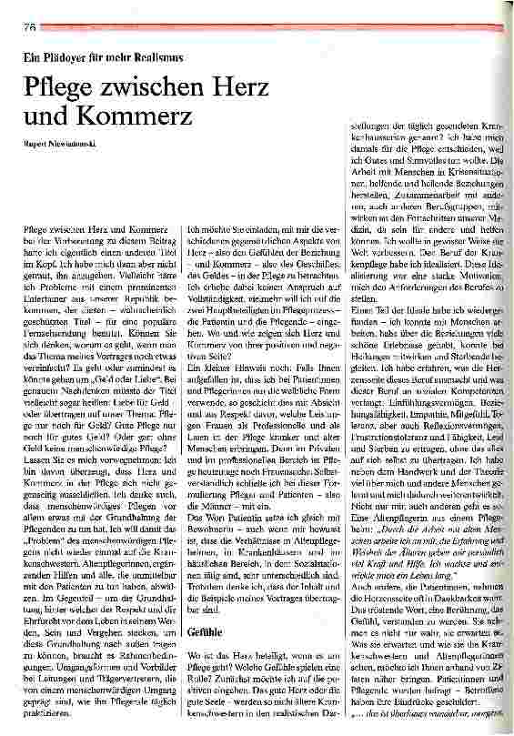 Vorschauseite 1: Pflege zwischen Herz und Kommerz