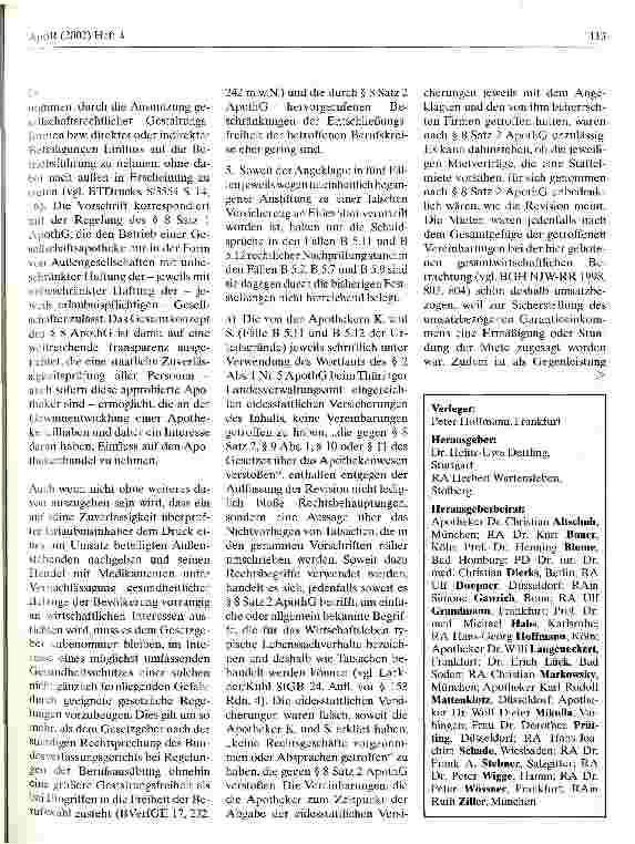 Vorschauseite 6: Apothekenrechtliches Verbot des Fremdund Mehrbesitzes BGH, Urteil vom 25. April 2002