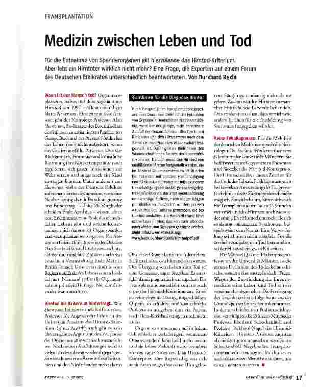 Vorschauseite 1: Medizin zwischen Leben und Tod