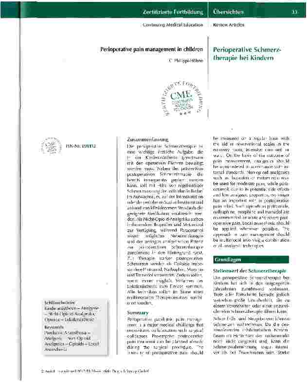 Vorschauseite 1: Perioperative Schmerztherapie bei Kindern