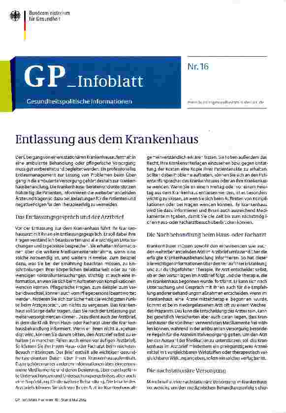 Vorschauseite 1: Entlassung aus dem Krankenhaus