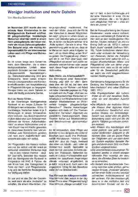 Vorschauseite 1: Weniger Institution und mehr Daheim