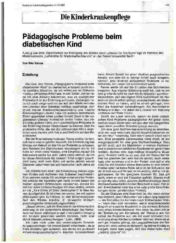 Vorschauseite 1: Pädagogische Probleme beim diabetischen Kind