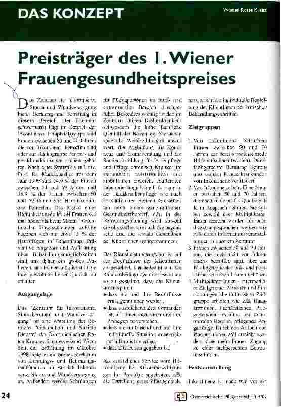 Vorschauseite 1: Preisträger des I. Wiener Frauengesundheitspreises
