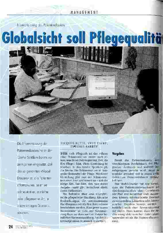 Vorschauseite 1: Globalsicht soll Pflegequalität verbessern Informatisierung des Patientendossiers
