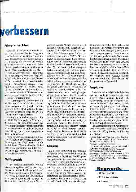 Vorschauseite 2: Globalsicht soll Pflegequalität verbessern Informatisierung des Patientendossiers