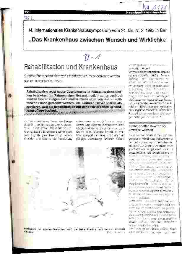 Vorschauseite 1: Rehabilitation und Krankenhaus Kurative Phase sollte nicht von rehabilitativer Phase getrennt werden