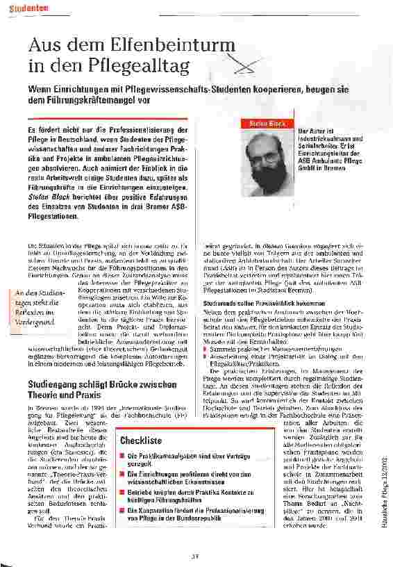 Vorschauseite 1: Aus dem Elfenbeinturm in den Pflegealltag