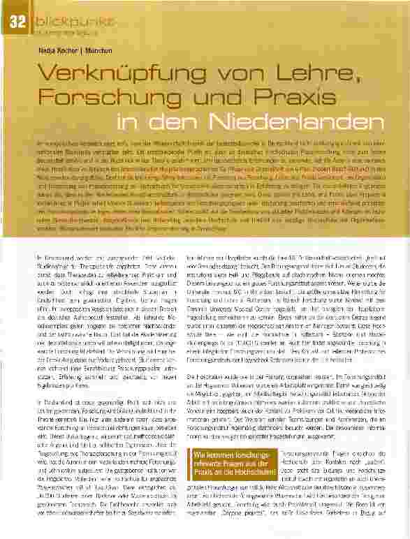 Vorschauseite 1: Verknüpfung von Lehne, Forschung und Praxis in den Niederlanden