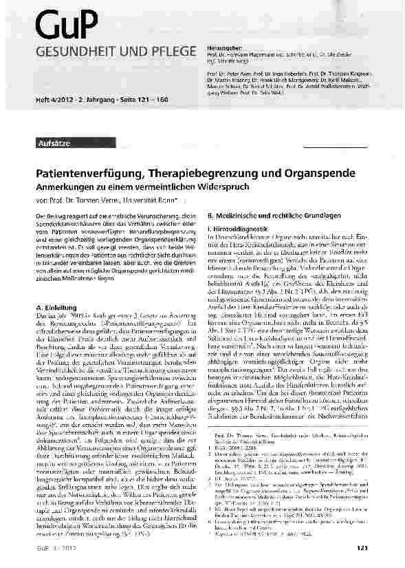 Vorschauseite 1: Patientenverfügung, Therapiebegrenzung und Organspende