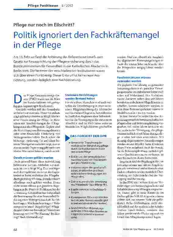 Vorschauseite 1: Politik ignoriert den Fachkräftemangel in der Pflege