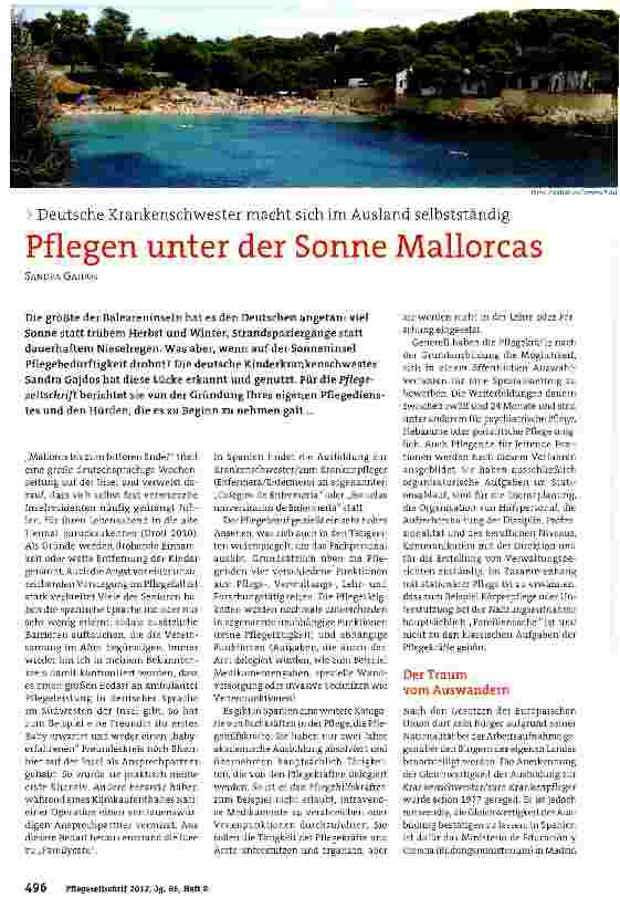 Vorschauseite 1: Pflegen unter der Sonne Mallorcas Deutsche Krankenschwester macht sich im Ausland selbstständig