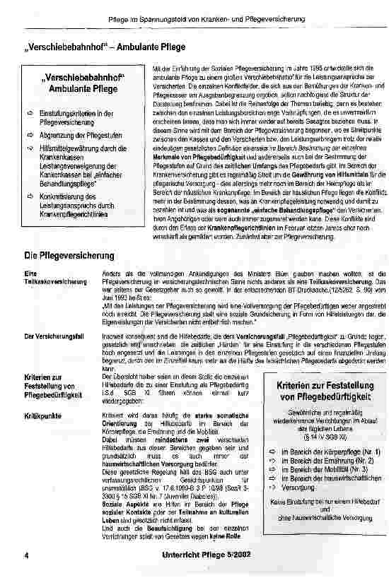 Vorschauseite 3: Häusliche und stationäre Pflege im Spannungsfeld zwischen Krankenund Pflegeversicherung