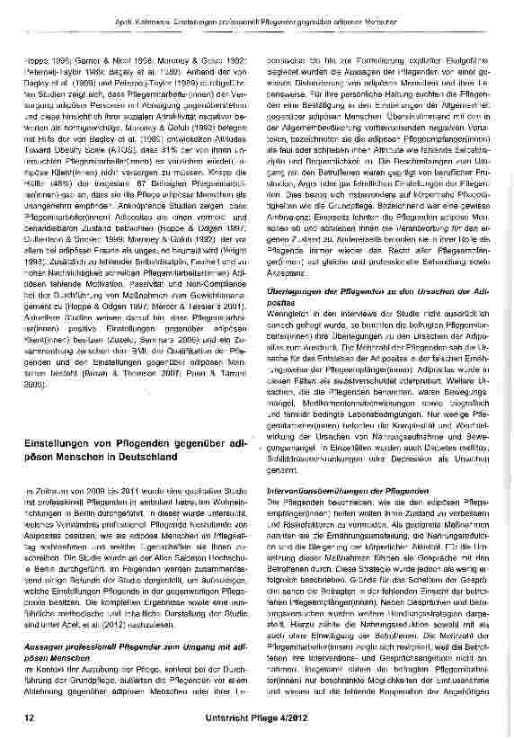 Vorschauseite 3: Die Einstellungen gegenüber adipösen Menschen - eine Herausforderung für professionell Pflegende