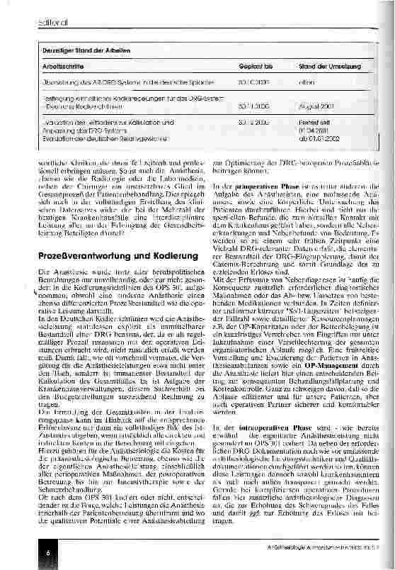 Vorschauseite 2: Die Bedeutung der Anästhesie innerhalb des German Refined DRG-Systems