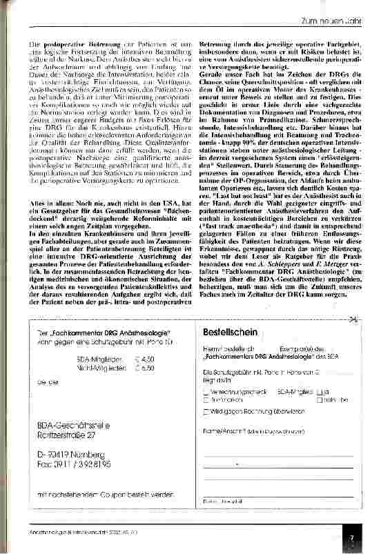 Vorschauseite 3: Die Bedeutung der Anästhesie innerhalb des German Refined DRG-Systems