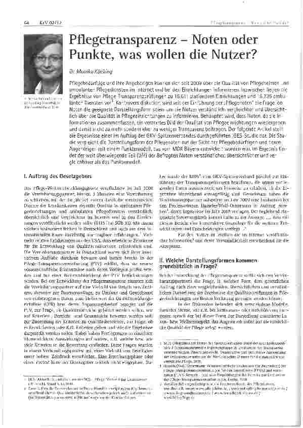 Vorschauseite 1: Pflegetransparenz - Noten oder Punkte, was wollen die Nutzer?