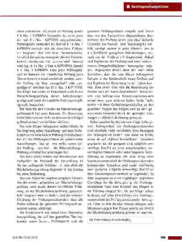 Vorschauseite 2: Rechtskontrolle einer Wiederholungsprüfung zum Gesundheitsund KrankenpflegerVG Düsseldorf vom 24. 11. 2011 (15 K 4587/10)