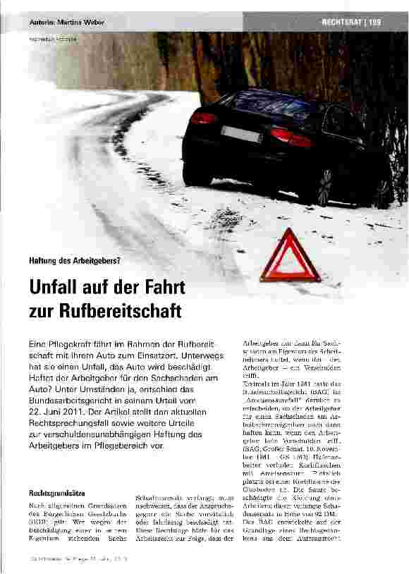 Vorschauseite 1: Unfall auf der Fahrt zur Rufbereitschaft