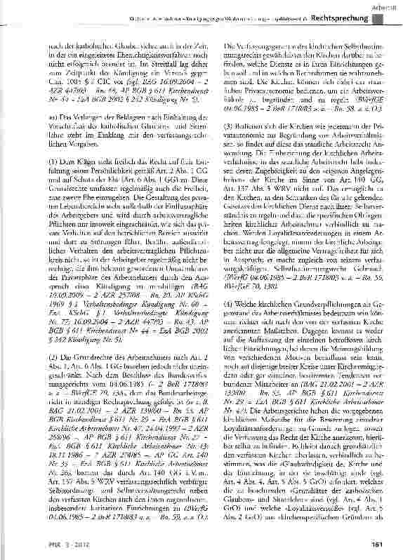 Vorschauseite 4: Kirchlicher Arbeitnehmer - Kündigung wegen Wiederverheiratung - Loyalitätsverstoß
