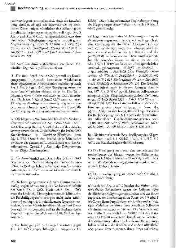 Vorschauseite 5: Kirchlicher Arbeitnehmer - Kündigung wegen Wiederverheiratung - Loyalitätsverstoß