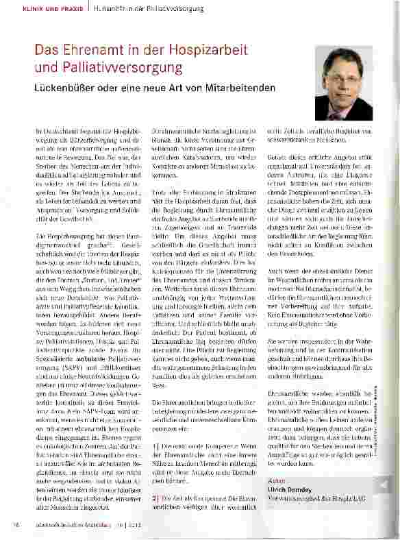 Vorschauseite 1: Das Ehrenamt In der Hospizarbeit und Palliativversorgung