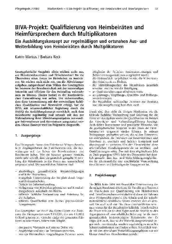 Vorschauseite 1: BIVA-Projekt: Qualifizierung von Heimbeiräten und Heimfürsprechern durch Multiplikatoren