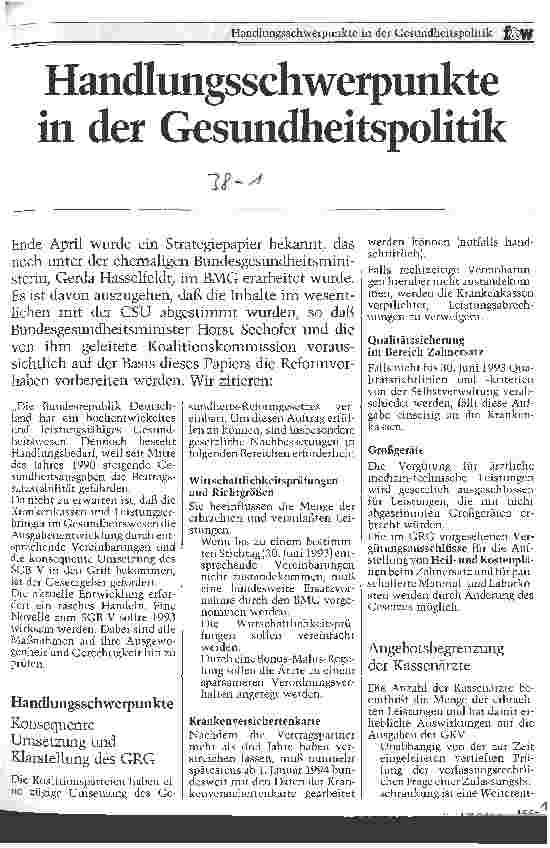 Vorschauseite 1: Handlungsschwerpunkte in der Gesundheitspolitik