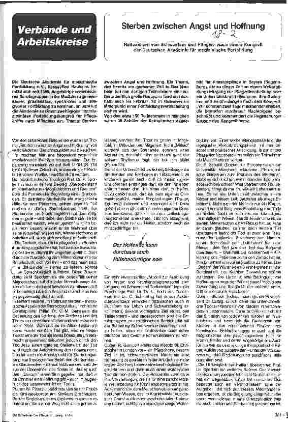 Vorschauseite 1: Sterben zwischen Angst und Hoffnung - Verbände und Arbeitskreise -