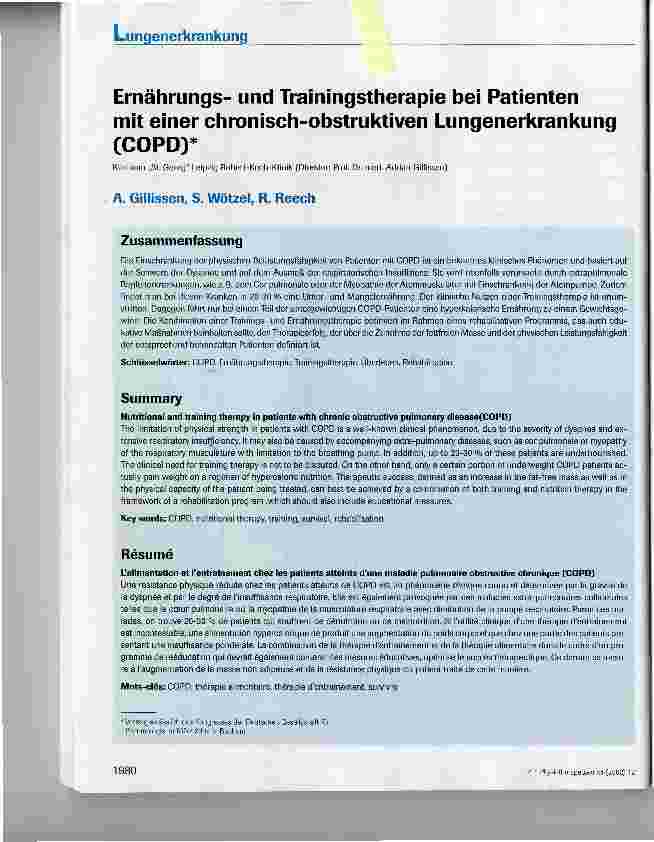 Vorschauseite 1: Ernährungsund Trainingstherapie bei Patienten mit einer chronisch-obstruktiven Lungenerkrankung (COPD)