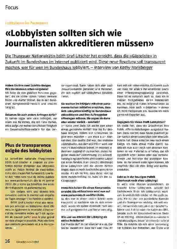 Vorschauseite 1: «Lobbyisten sollten sich wie Journalisten akkreditieren müssen»