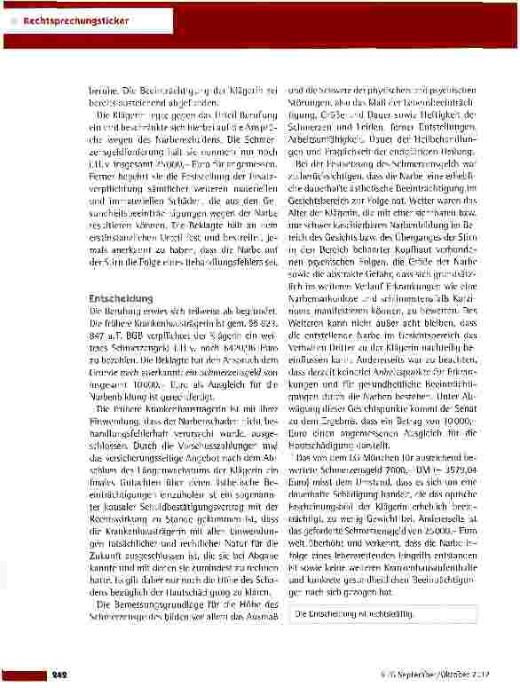 Vorschauseite 2: Schadensersatz wegen einer paravenös gelaufenen Medikamentenlösung