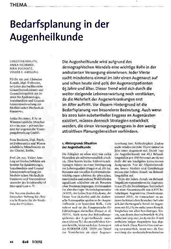 Vorschauseite 1: Bedarfsplanung in der Augenheilkunde
