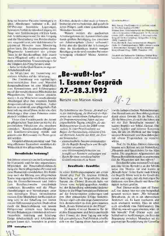 Vorschauseite 1: Be-wußt-los - 1. Essener Gespräch - 27. -28. 3. 1992