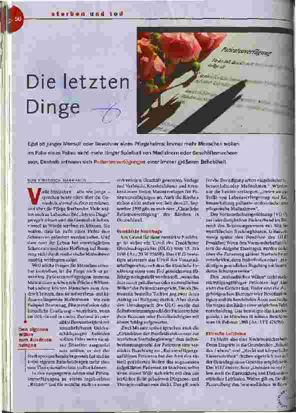 Vorschauseite 1: Sterben und Tod: Die letzten Dinge