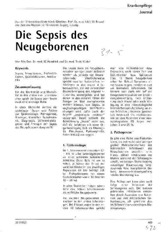 Vorschauseite 1: Die Sepsis des Neugeborenen