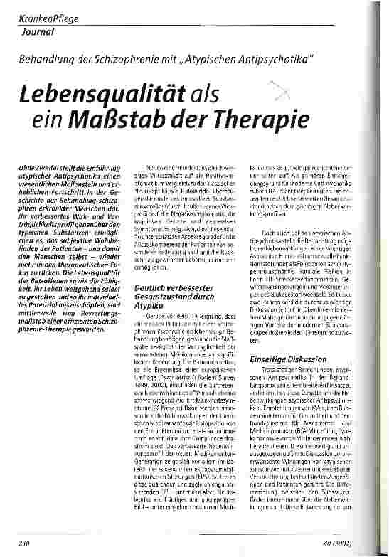 Vorschauseite 1: Lebensqualität als ein Maßstab der Therapie Behandlung der Schizophrenie mit Atypischen Antipsychotika
