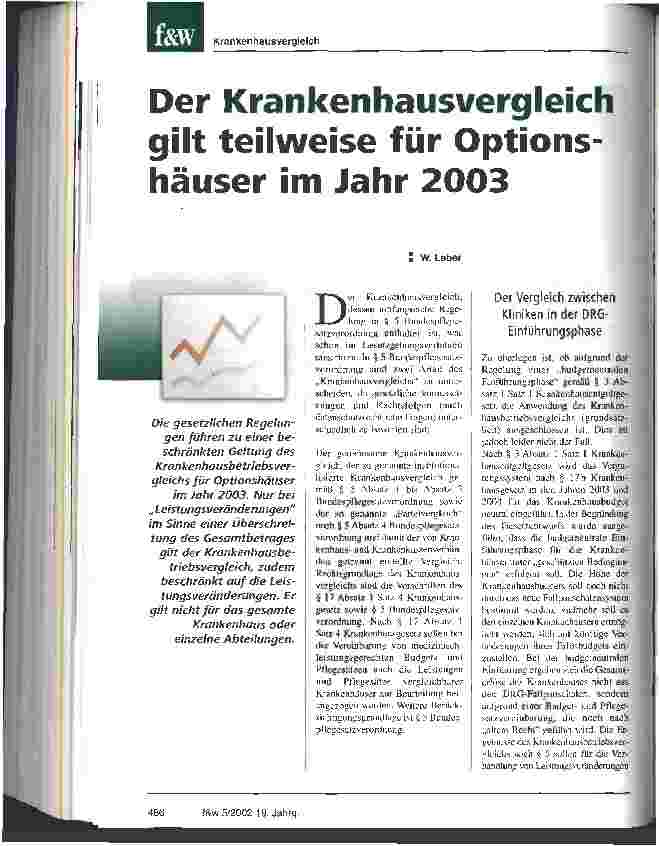 Vorschauseite 1: Der Krankenhausvergleich gilt teilweise für Optionshäuser im Jahr 2003