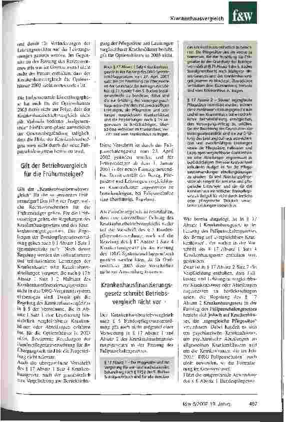 Vorschauseite 2: Der Krankenhausvergleich gilt teilweise für Optionshäuser im Jahr 2003