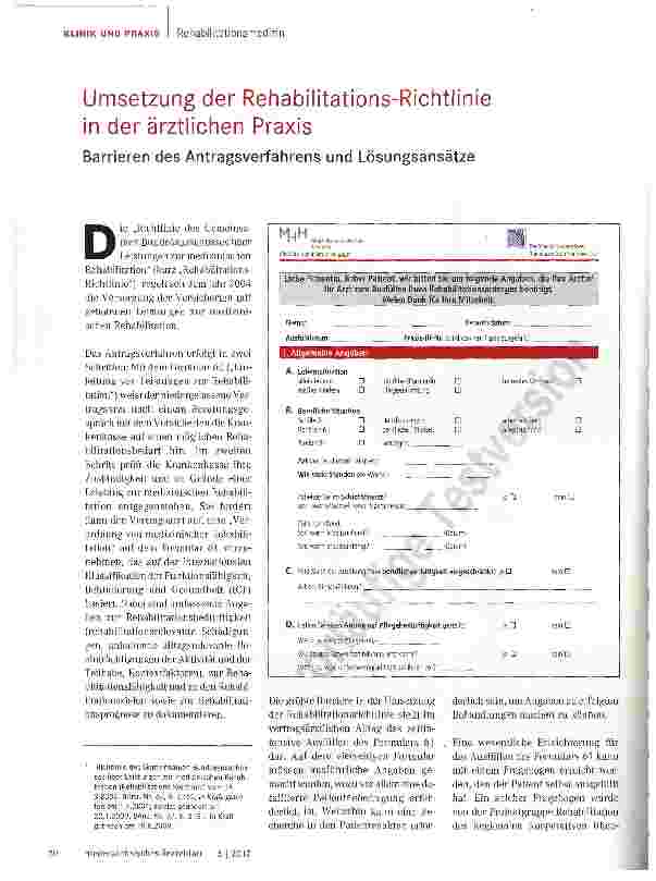 Vorschauseite 1: Umsetzung der Rehabilitations-Richtlinie in der ärztlichen Praxis