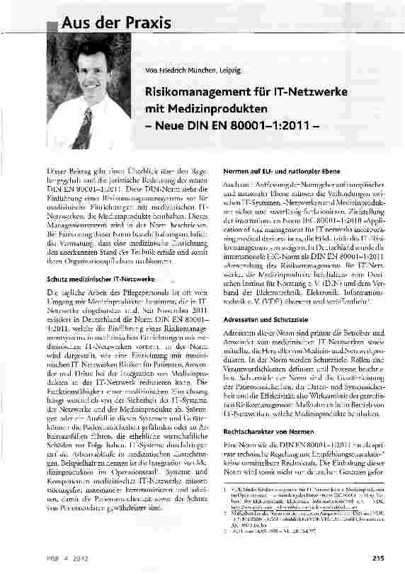 Vorschauseite 1: Risikomanagement für IT-Netzwerke mit Medizinprodukten- Neue DIN EN 80001-1:2011 -