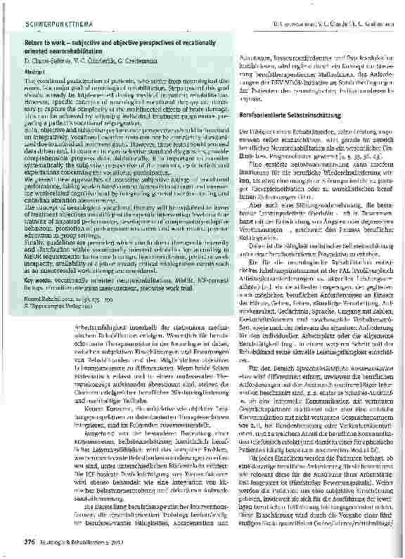 Vorschauseite 2: Zurück in den Beruf - subjektive und objektive Perspektiven berufsorientierter Neurorehabilitation