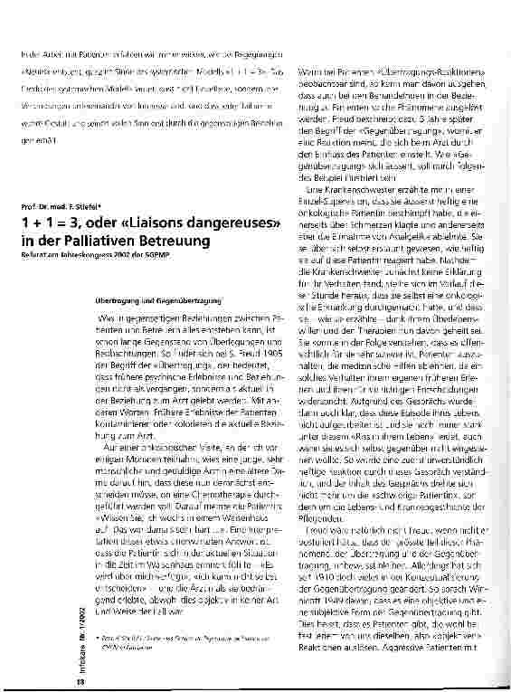Vorschauseite 1: 1 + 1 = 3, oder Liaisons dangereuses in der Palliativen Betreuung