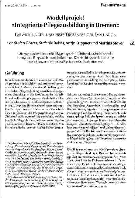 Vorschauseite 1: Modellprojekt Integrierte Pflegeausbildung in Bremen Entwicklung und erste Ergebnisse der Evaluation