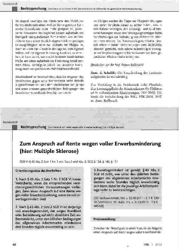 Vorschauseite 5: Zum Anspruch auf einen MultifunktionsroUstuhl als Hilfsmittel der gesetzlichen Krankenversicherung SGB V § 33 Abs. 1 Satz 1, 2, § 34 Abs. 4; SGB XI § 11 Abs. 1, § 14, § 15, § 43 A…