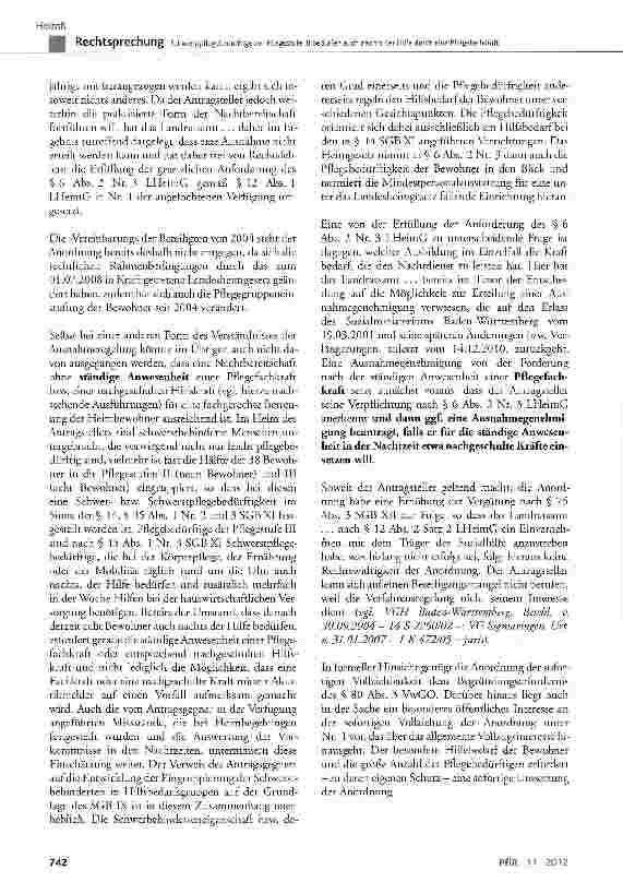 Vorschauseite 3: Schwerstpflegebedürftige der Pflegestufe III bedürfen auch nachts der Hilfe durch eine Pflegefachkraft LHeimG§ 1 Abs. 1,§ 6 Abs. 2 Nr. 3, § 12 Abs. 1 Satz 1;HeimPersV§ 5 Abs. 2, §…